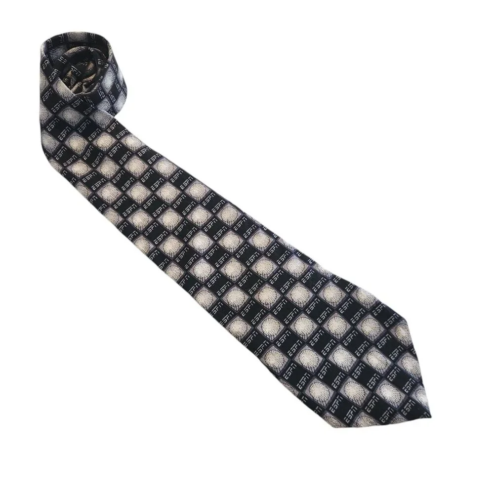 ESPN Golf Tie Necktie 100% Silk‎ Tie by WEMCO New Orleans Black Gray Golf Balls